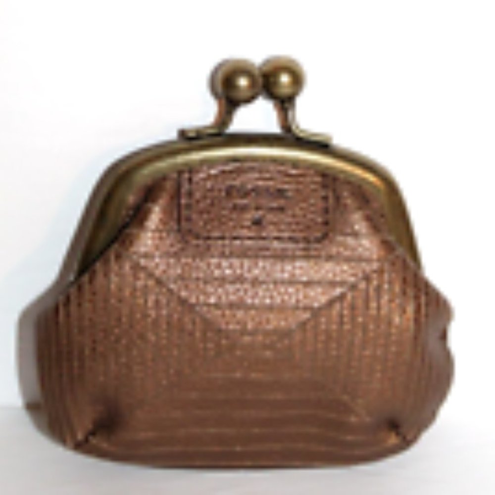 Fossil CHANGE PURSE w/Kiss Lock Closure Copper Color Leather NWOT